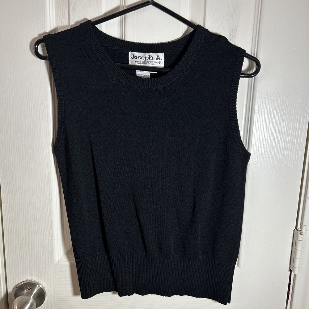VTG 90s Joseph A. Sleeveless Black Knit Top Women's L Minimalistic Chic